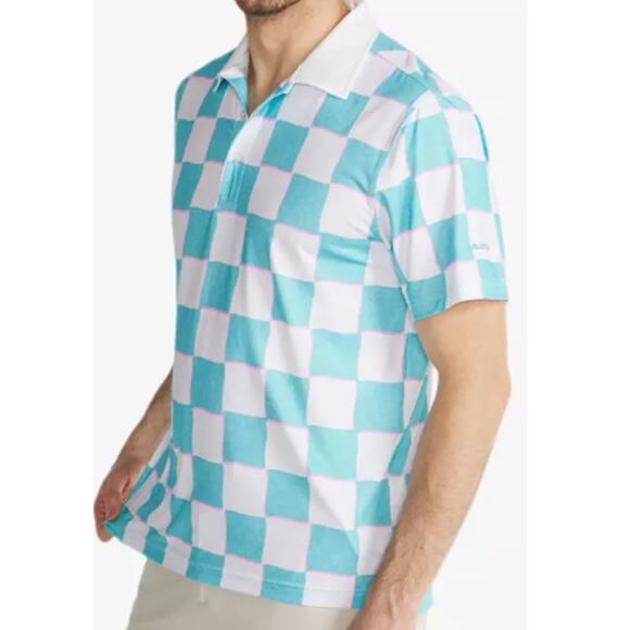 NEW CHUBBIES Youth Blue White The Pawn Performance Checkered Polo Shirt Size L - Picture 3 of 5